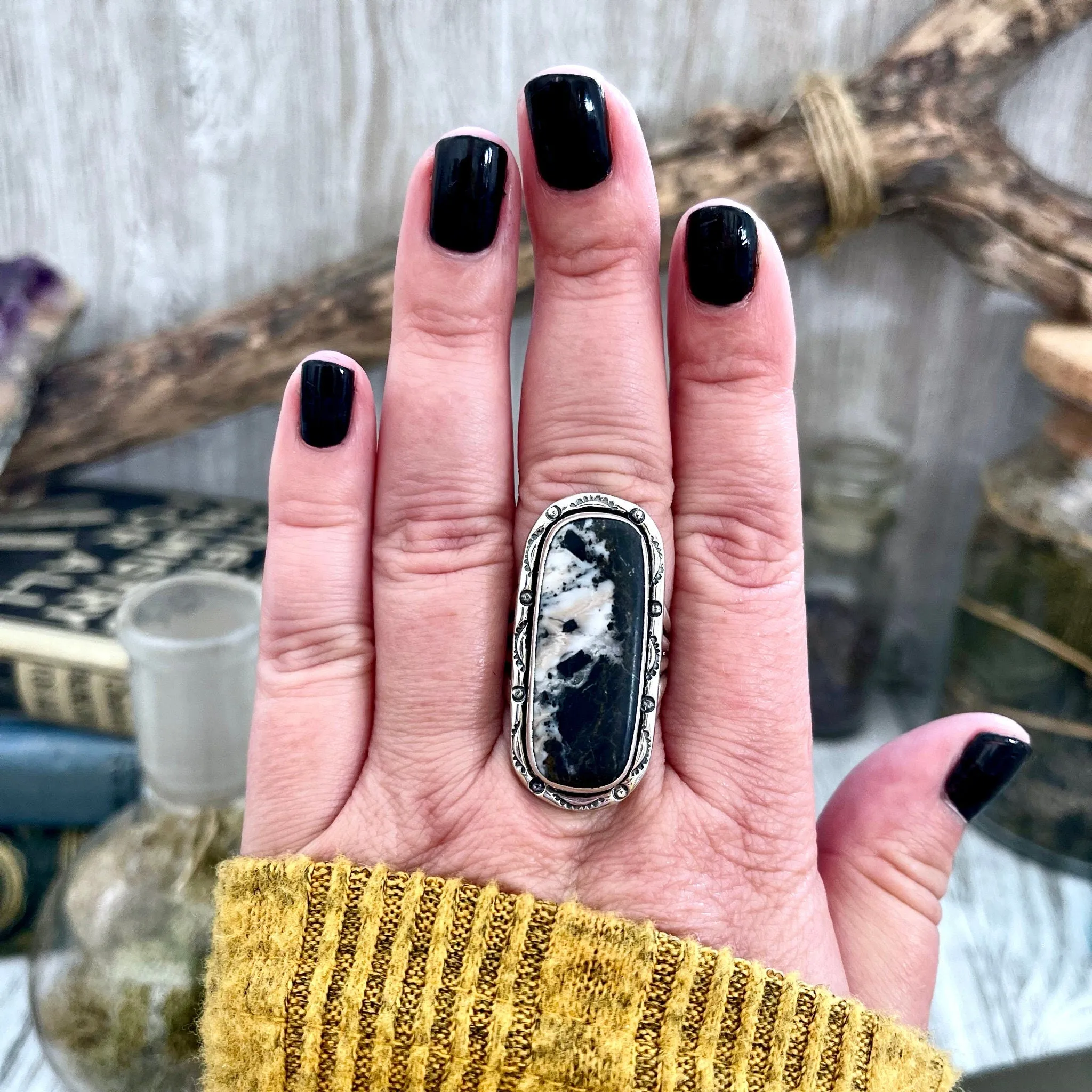 Size 10 Stunning White Buffalo Statement Ring Set in Sterling Silver / Curated by FOXLARK Collection