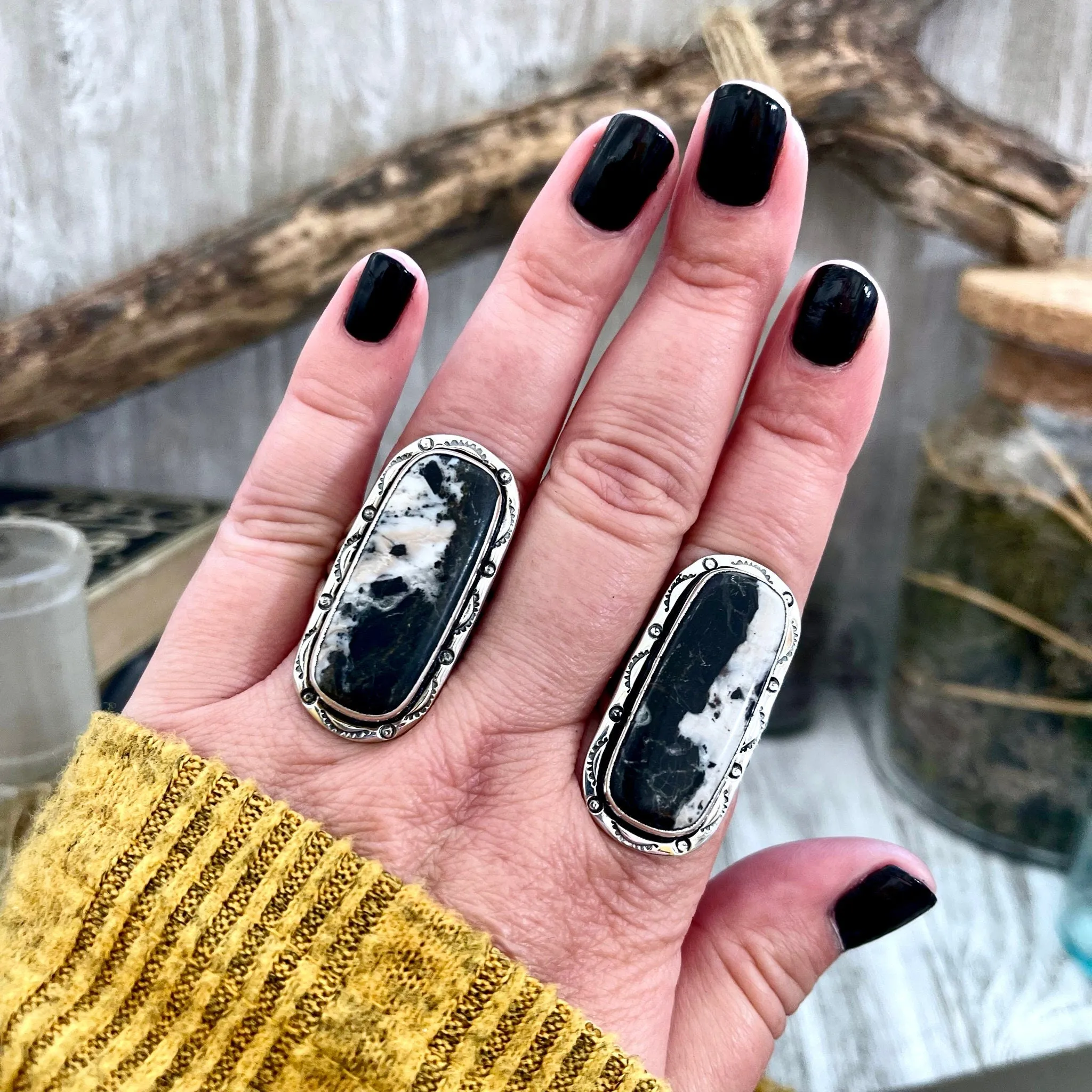 Size 10 Stunning White Buffalo Statement Ring Set in Sterling Silver / Curated by FOXLARK Collection