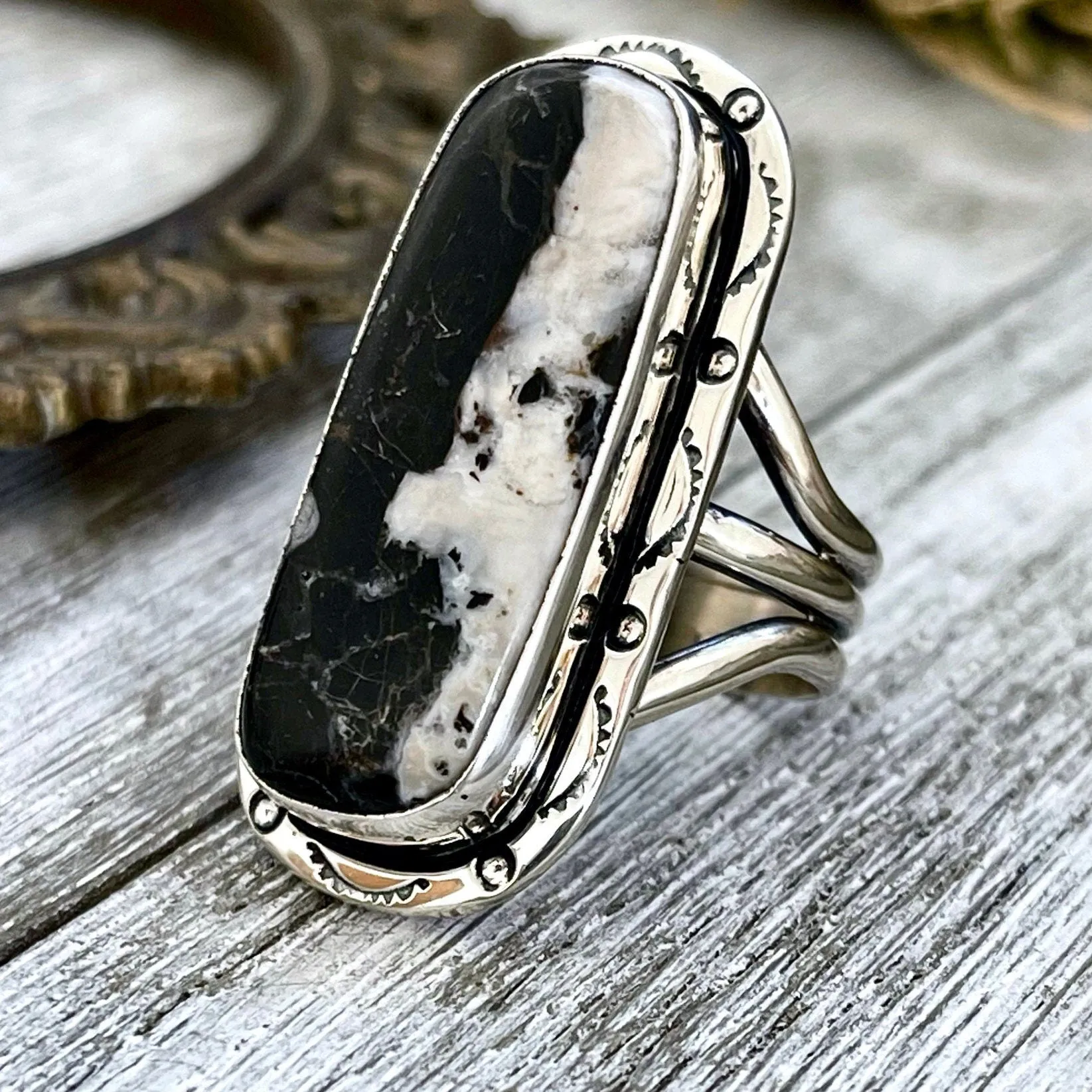 Size 10 Stunning White Buffalo Statement Ring Set in Sterling Silver / Curated by FOXLARK Collection