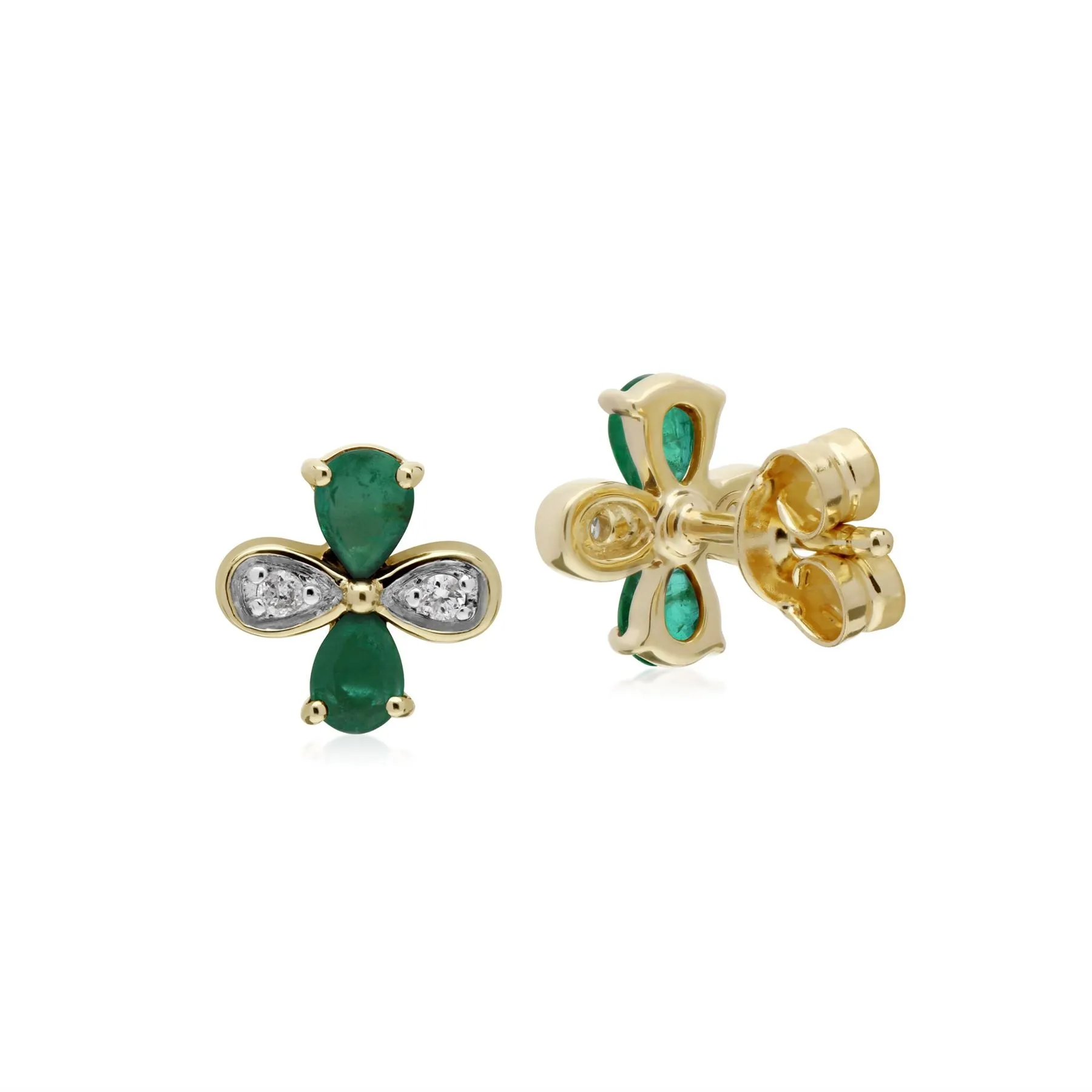 Smaragd Ohrringe, 9 Karat Gelbgold Smaragd Diamant Blumenmuster Ohrringe
