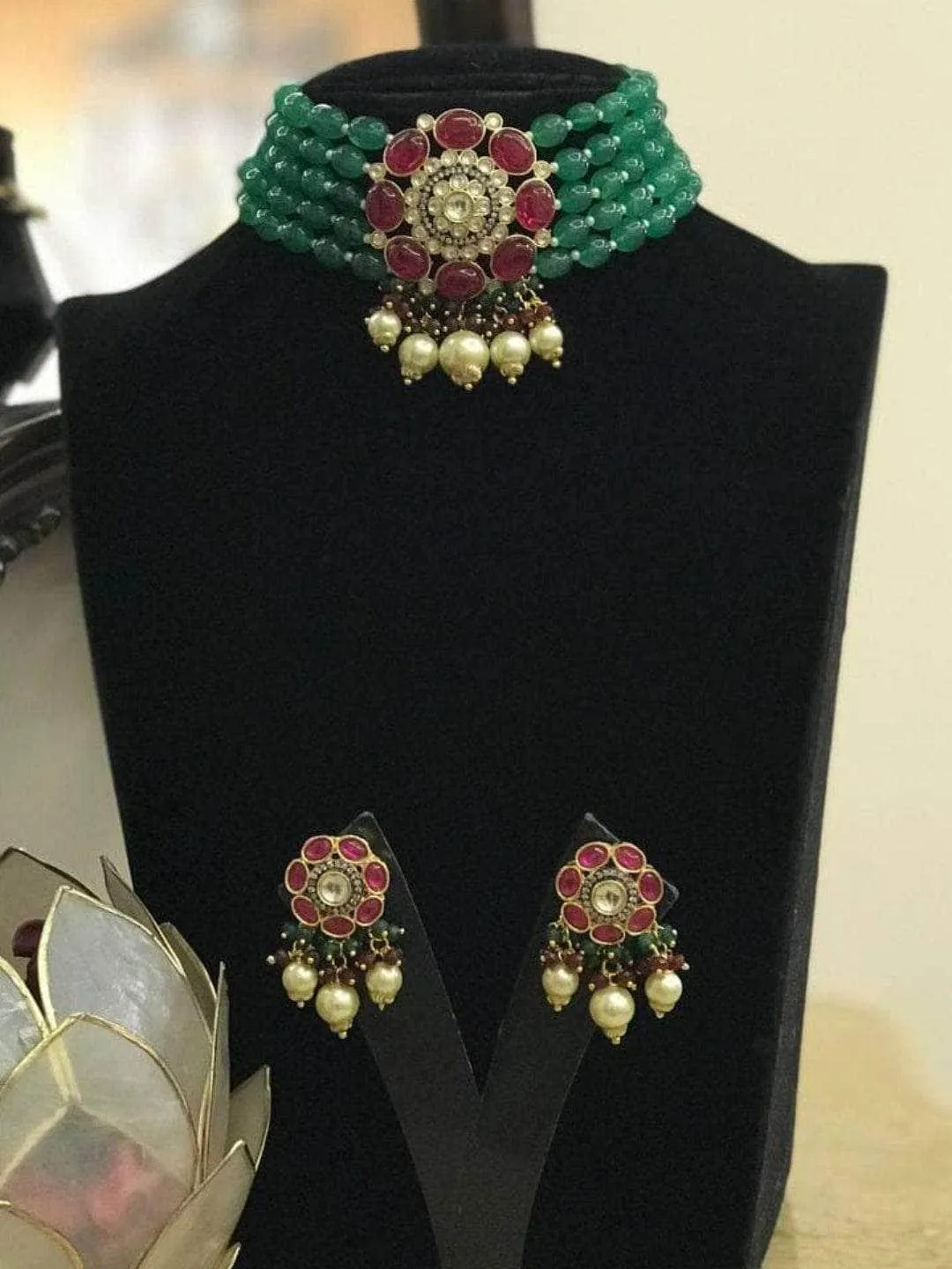 Sonal Chauhan In Precious Choker Beaded Necklace Set