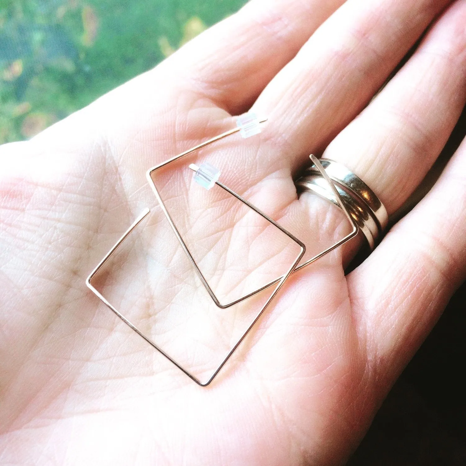 Square Earrings, Square Post Earrings, Square Hoop Earrings, Square Earrings, Rose Gold Earrings, Customizable Earrings, Square Jewelry