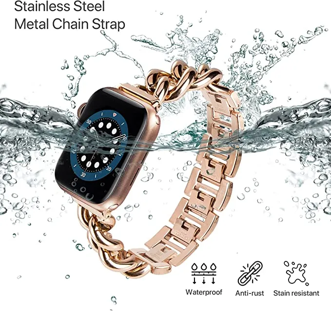 Stainless Steel Chain Bracelet Compatible With Apple Watch Band for 42MM 44MM 45MM- Rose Gold