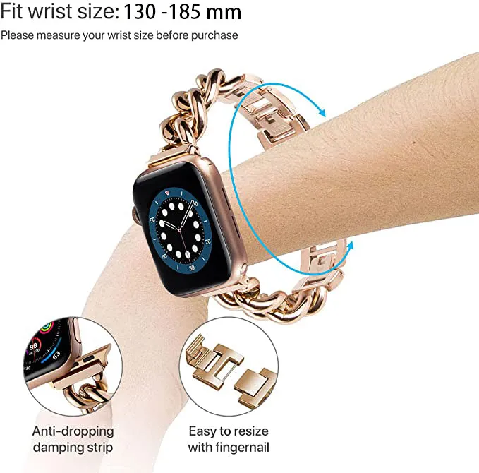 Stainless Steel Chain Bracelet Compatible With Apple Watch Band for 42MM 44MM 45MM- Rose Gold