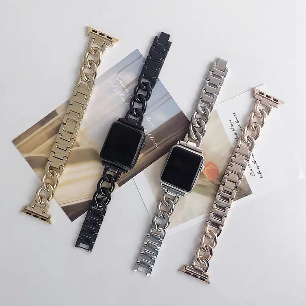 Stainless Steel Chain Bracelet Compatible With Apple Watch Band for 42MM 44MM 45MM- Rose Gold