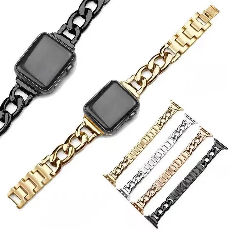 Stainless Steel Chain Bracelet Compatible With Apple Watch Band for 42MM 44MM 45MM- Rose Gold