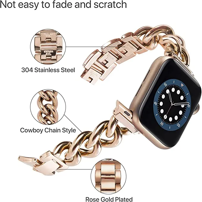 Stainless Steel Chain Bracelet Compatible With Apple Watch Band for 42MM 44MM 45MM- Rose Gold