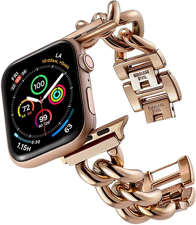 Stainless Steel Chain Bracelet Compatible With Apple Watch Band for 42MM 44MM 45MM- Rose Gold
