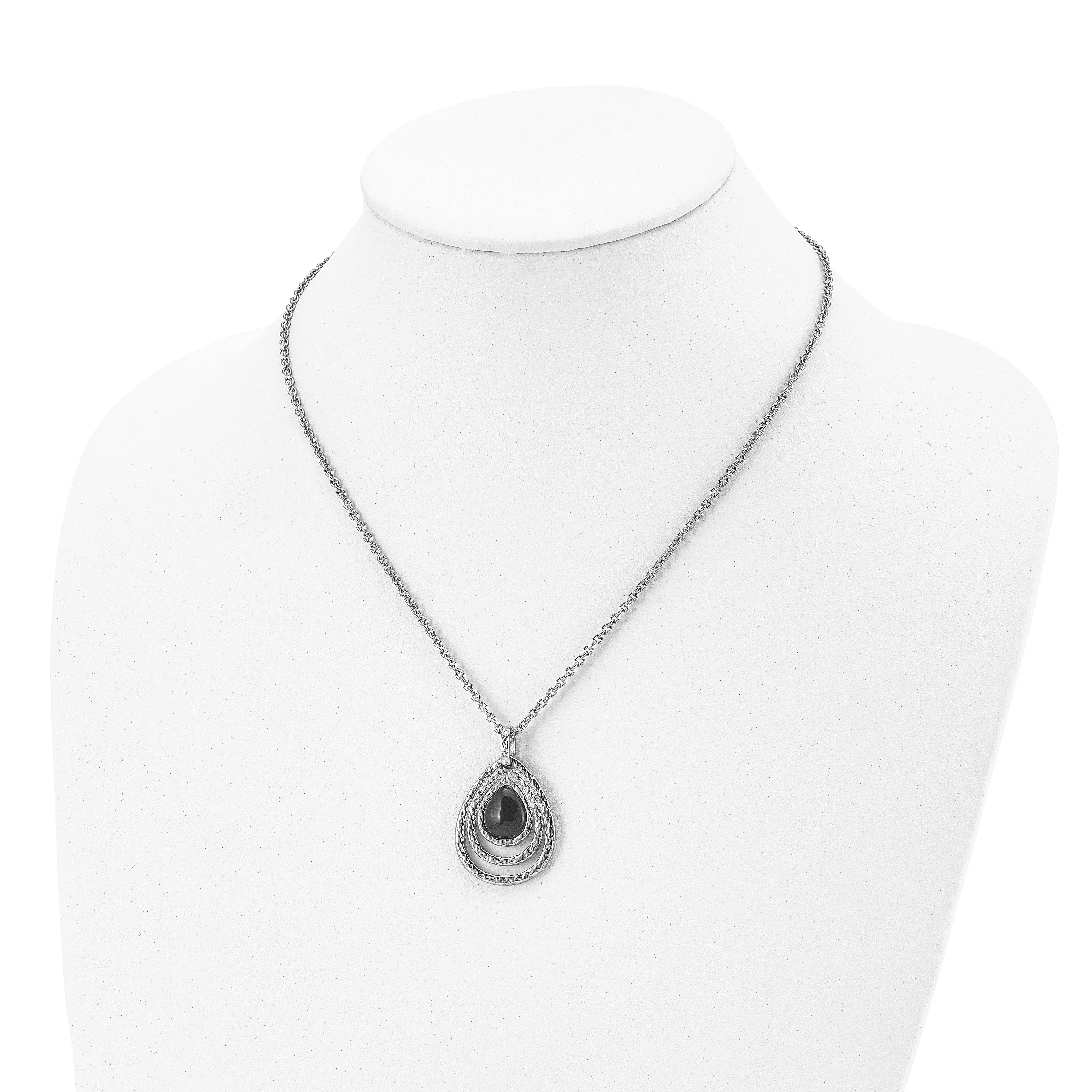Stainless Steel Textured Black Onyx necklace