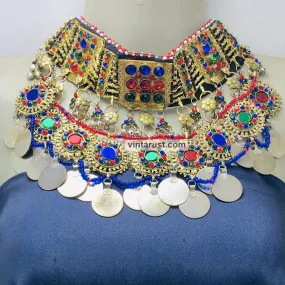 Statement Choker Necklace With Multicolor Glass Stones