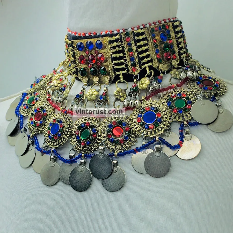 Statement Choker Necklace With Multicolor Glass Stones