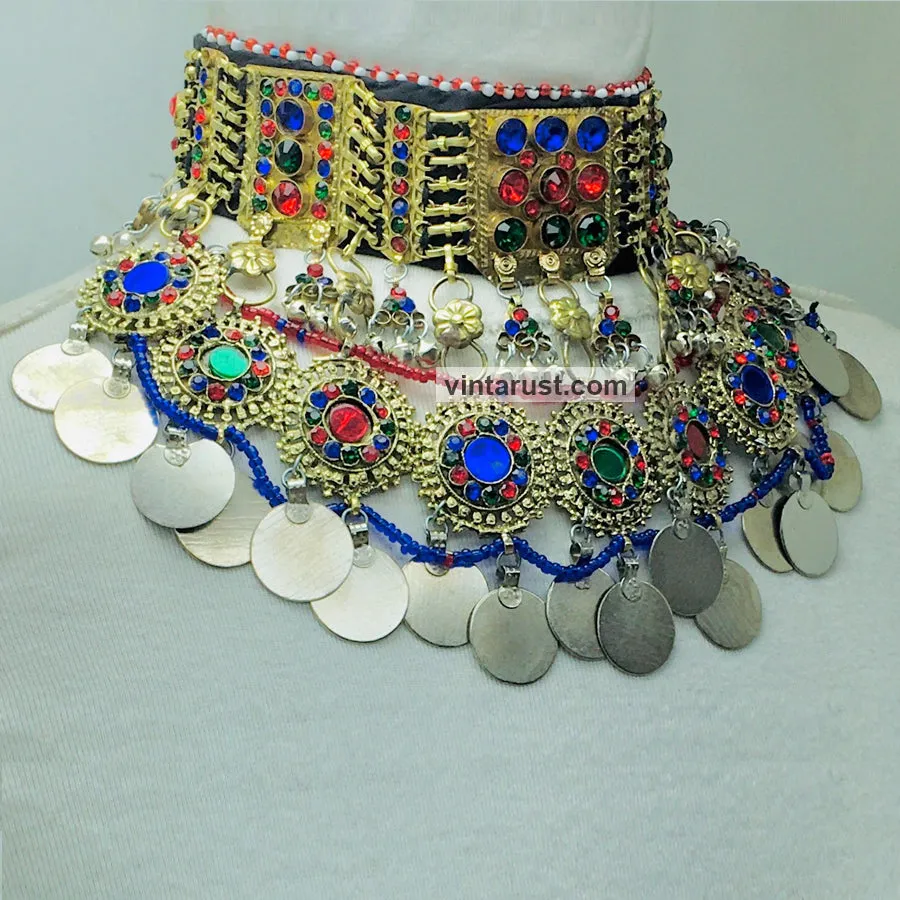 Statement Choker Necklace With Multicolor Glass Stones