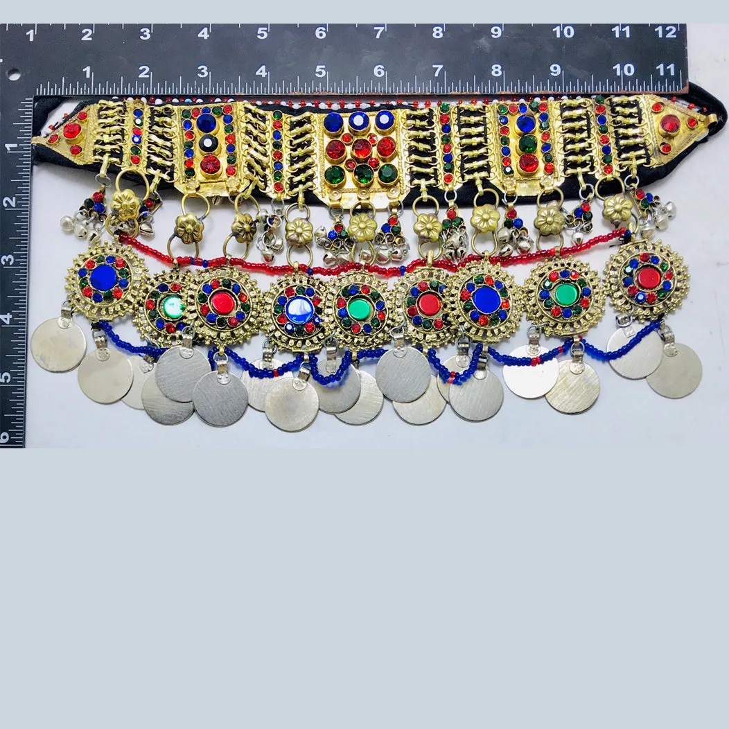 Statement Choker Necklace With Multicolor Glass Stones