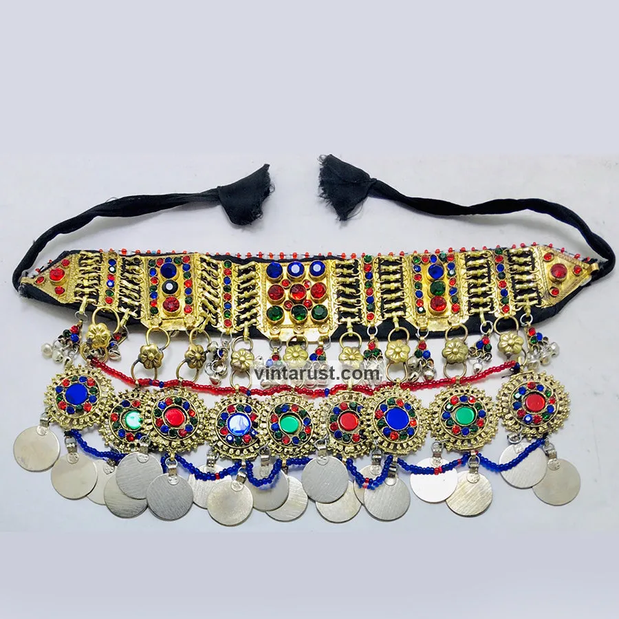 Statement Choker Necklace With Multicolor Glass Stones