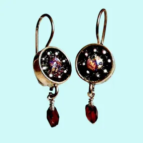 Sterling Silver Earrings, Gemstones Earrings,  Garnet and Murano Glass