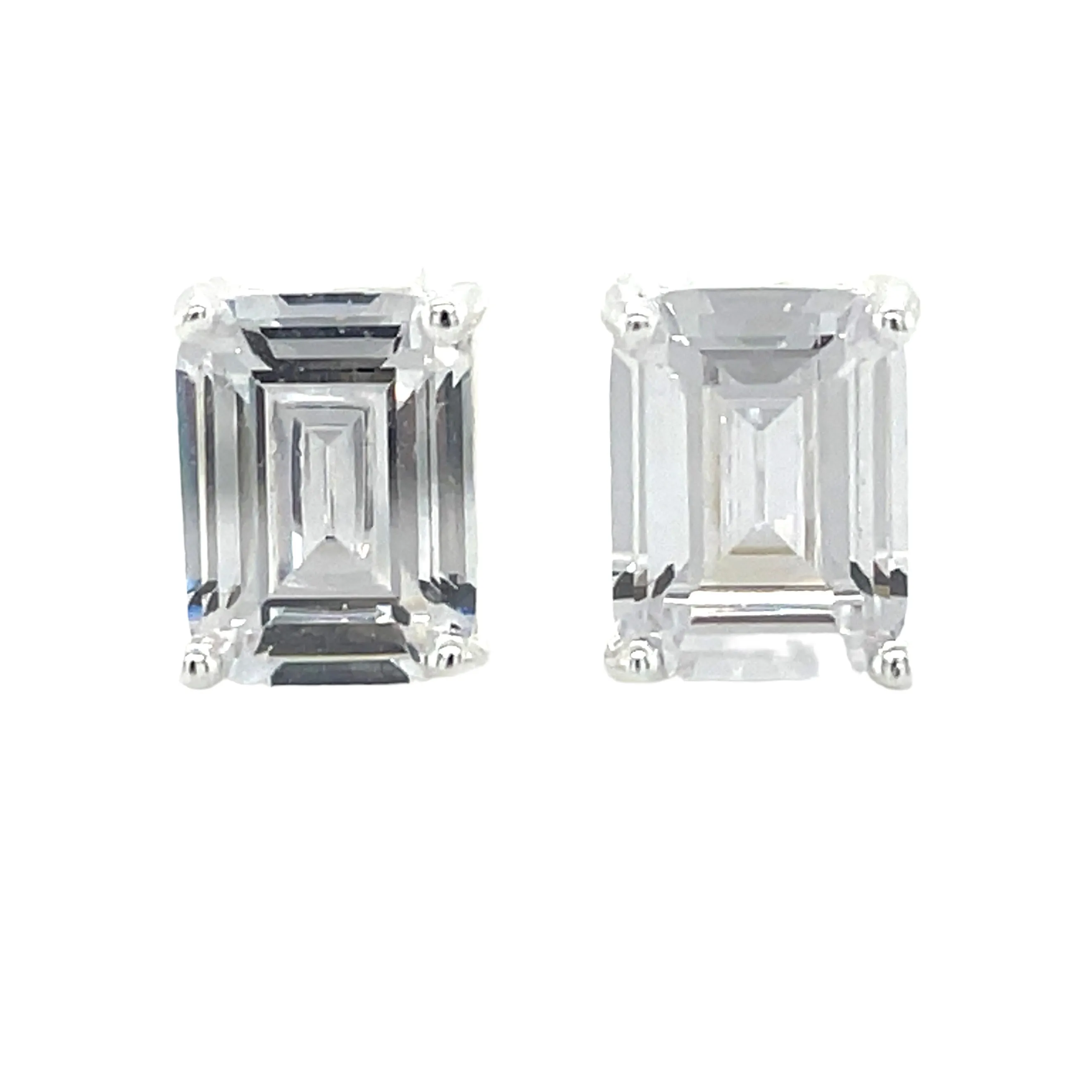 Sterling Silver Emerald Cut Cz Earrings