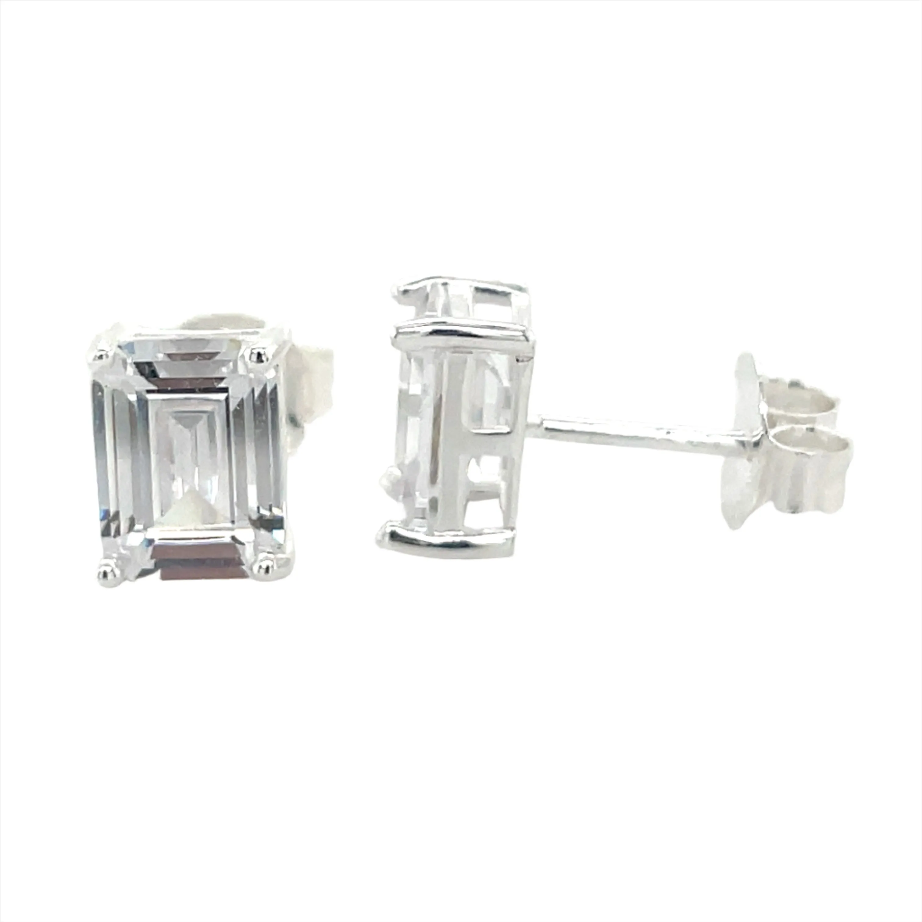 Sterling Silver Emerald Cut Cz Earrings