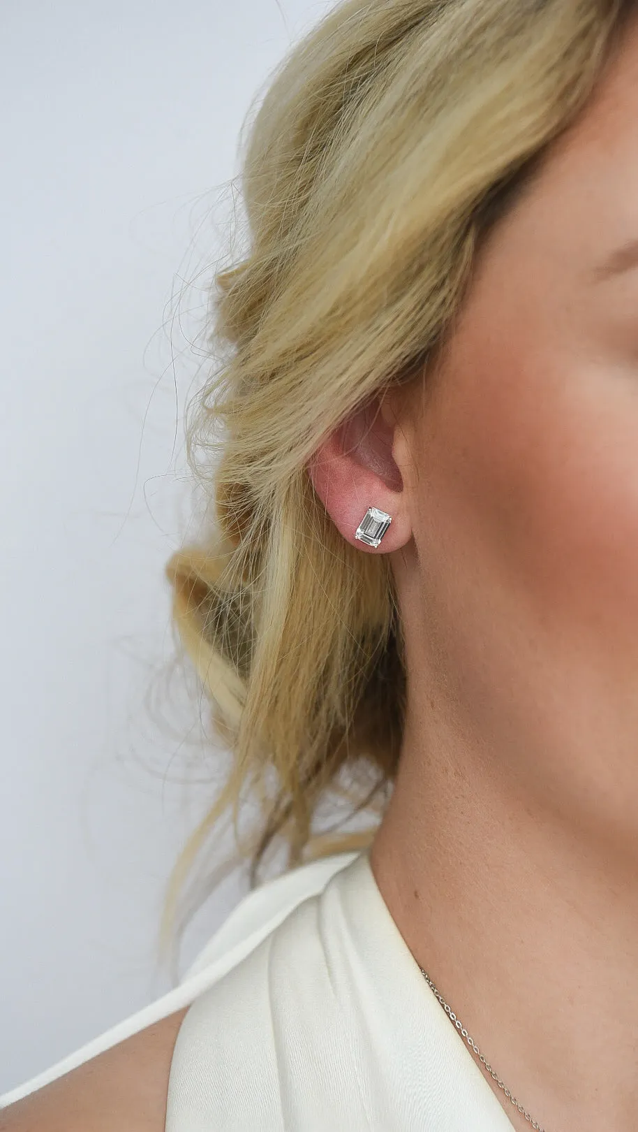Sterling Silver Emerald Cut Cz Earrings