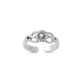 Sterling Silver Flower Center Swirl Design Toe Ring