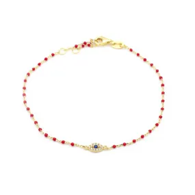 Sterling Silver Gold Plated CZ Evil Eye Beaded Bracelet