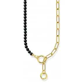 Sterling Silver Gold Plated Onyx Beads Zirconia Necklace KE2193-177-11-L47V
