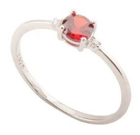 Sterling Silver Three Stone Round Cubic Zirconia Birthstone Ring Size: 3 (July)