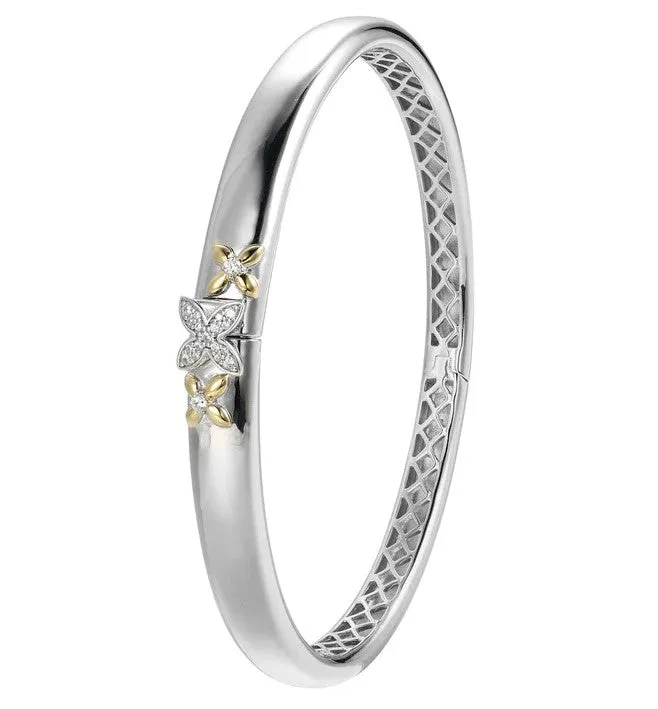 Sterling/14K White Bangle Bracelet with Cubic Zirconium Size 6.75