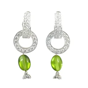 Stunning Genuine Cubic Zirconia & Peridot Gemstone Silver Earrings