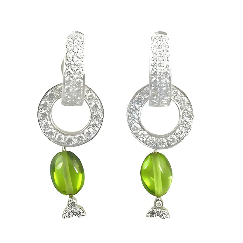 Stunning Genuine Cubic Zirconia & Peridot Gemstone Silver Earrings