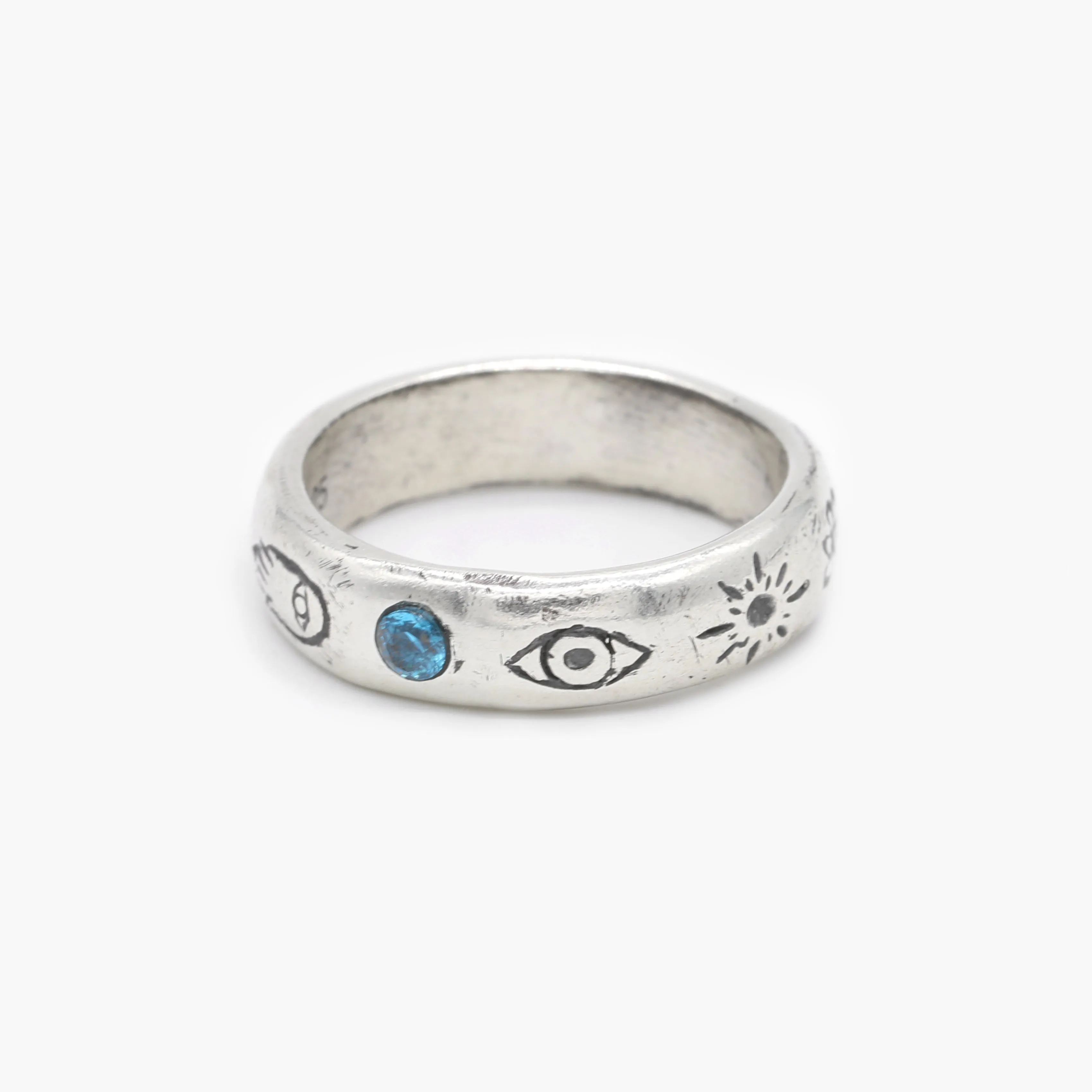 Symbols Signature Sterling Silver Ring With blue Sapphire