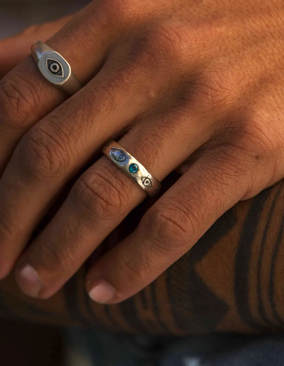 Symbols Signature Sterling Silver Ring With blue Sapphire