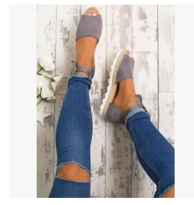 Thick bottom grass fish mouth ankle straps large size sandals ladies sandals - Women's shoes