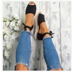 Thick bottom grass fish mouth ankle straps large size sandals ladies sandals - Women's shoes