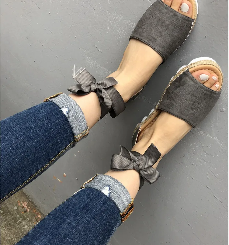 Thick bottom grass fish mouth ankle straps large size sandals ladies sandals - Women's shoes