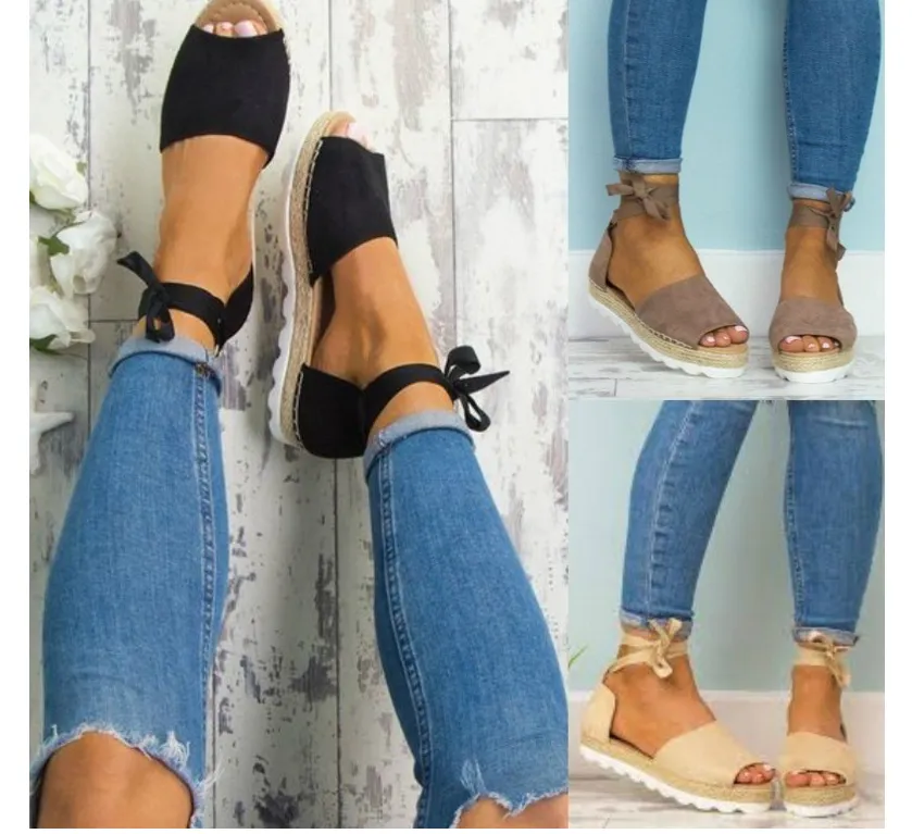 Thick bottom grass fish mouth ankle straps large size sandals ladies sandals - Women's shoes