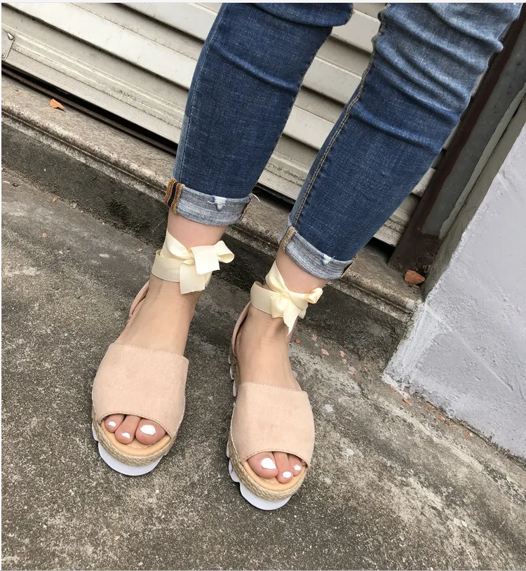 Thick bottom grass fish mouth ankle straps large size sandals ladies sandals - Women's shoes