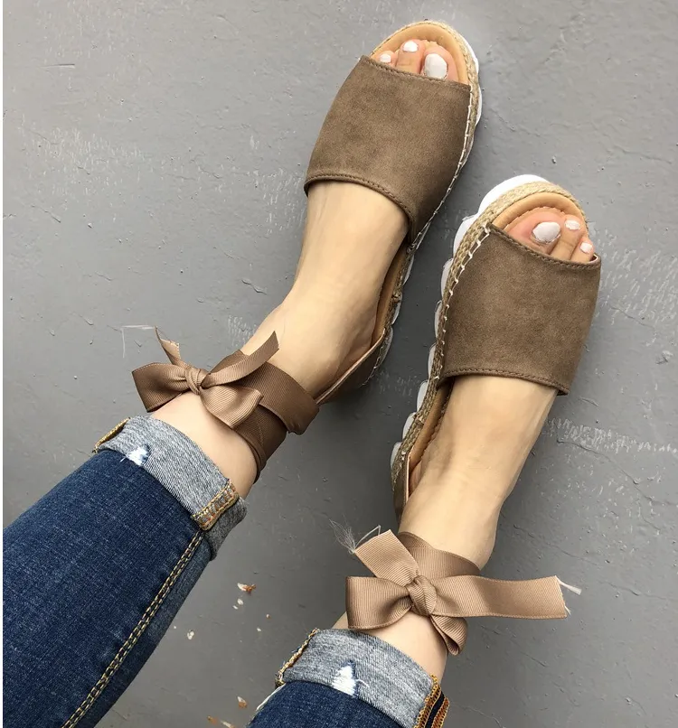 Thick bottom grass fish mouth ankle straps large size sandals ladies sandals - Women's shoes