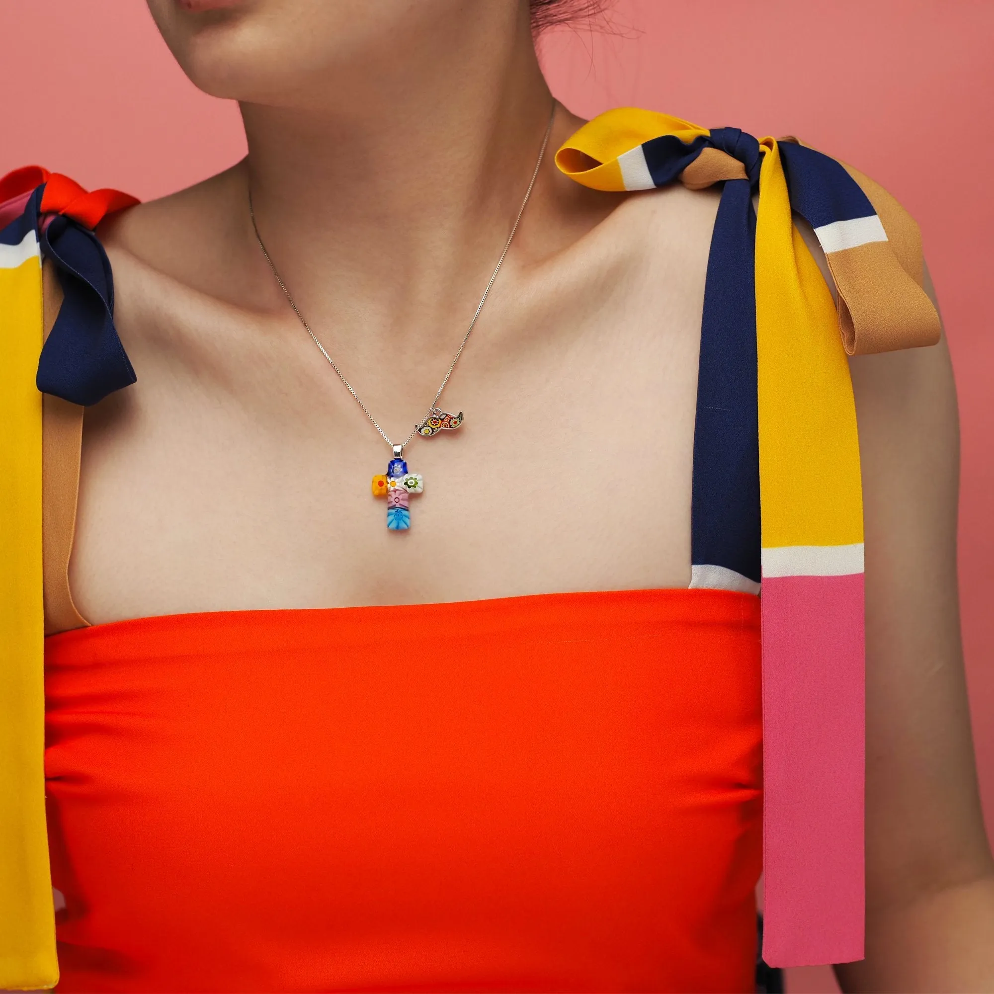 Tiny Cross in Bloom Necklace