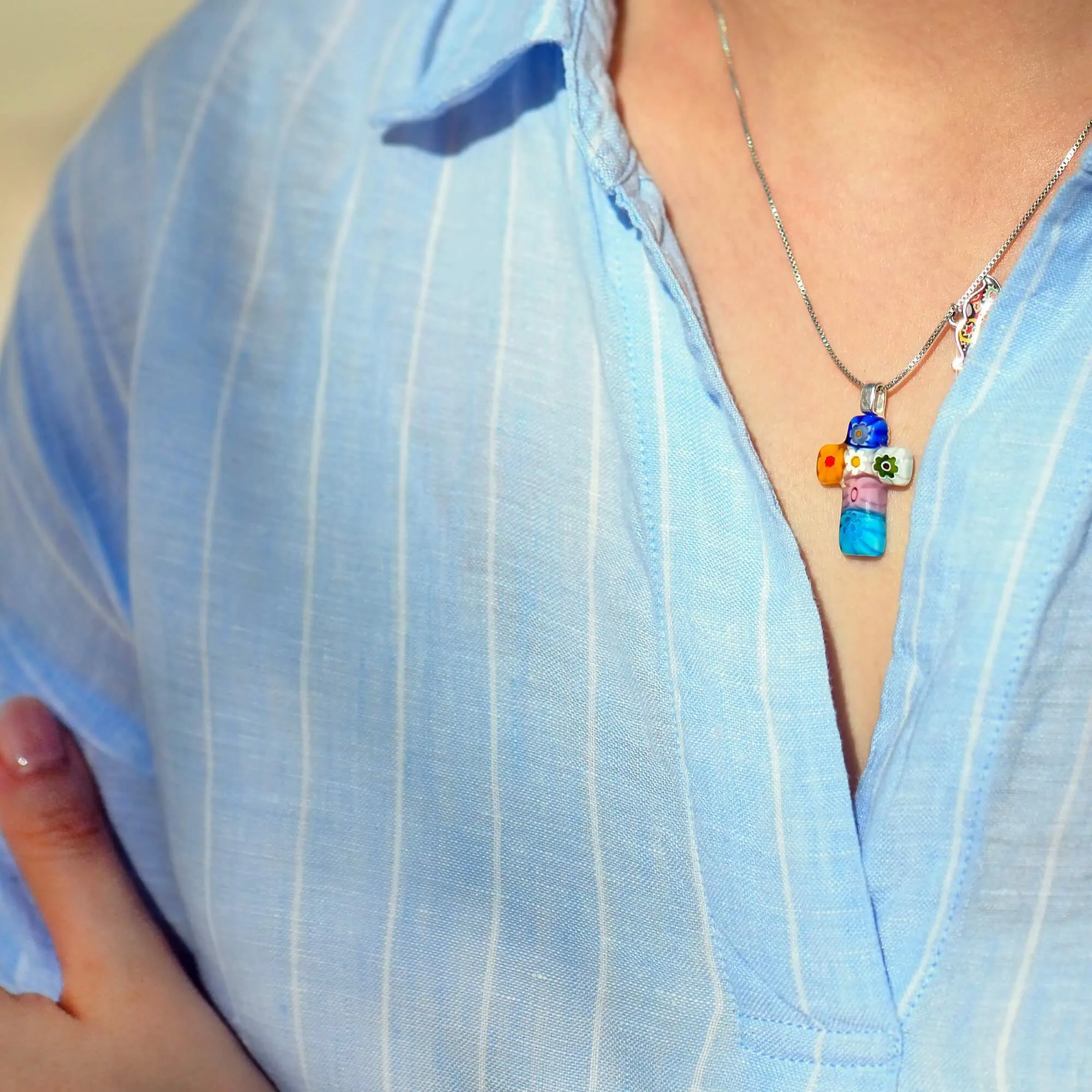 Tiny Cross in Bloom Necklace