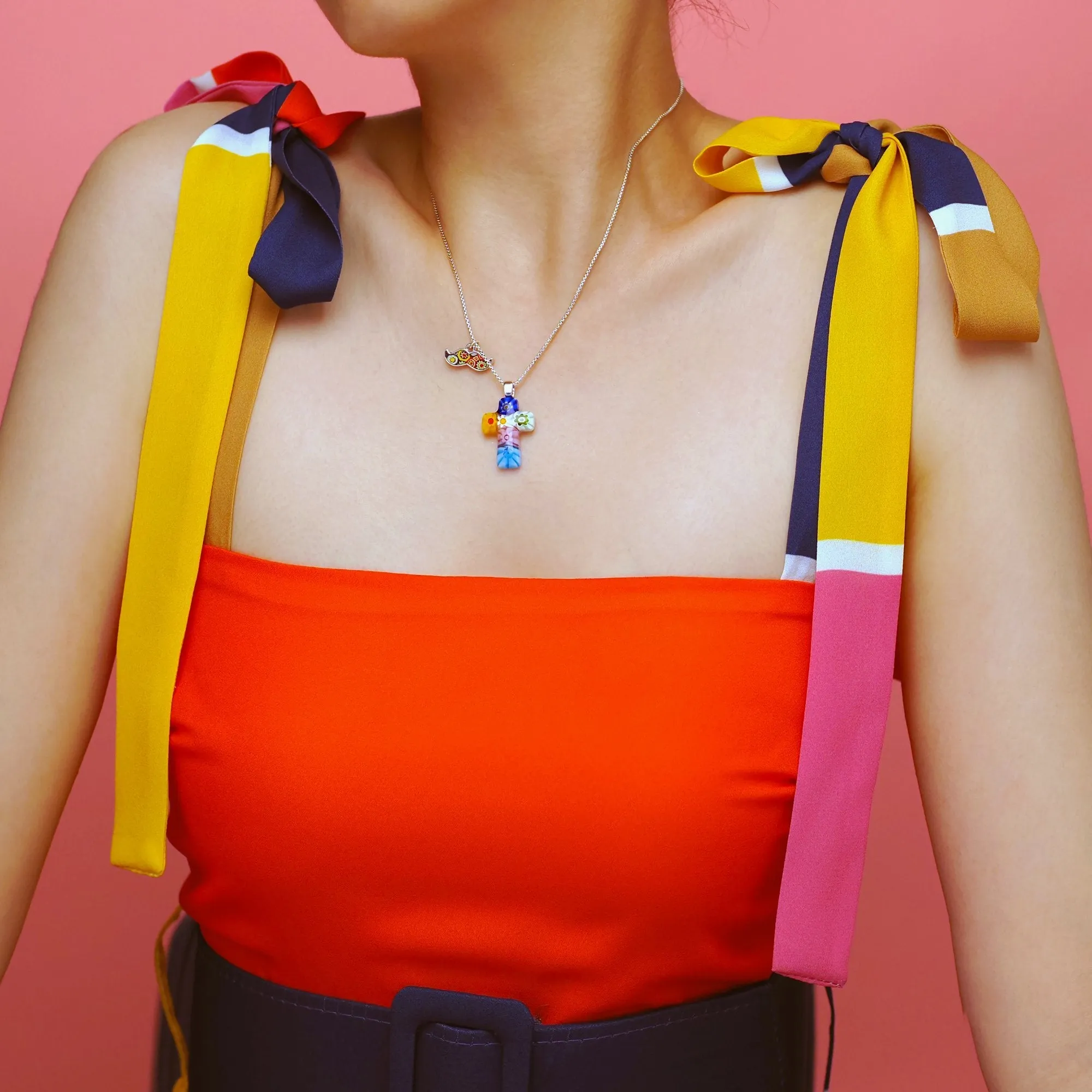 Tiny Cross in Bloom Necklace