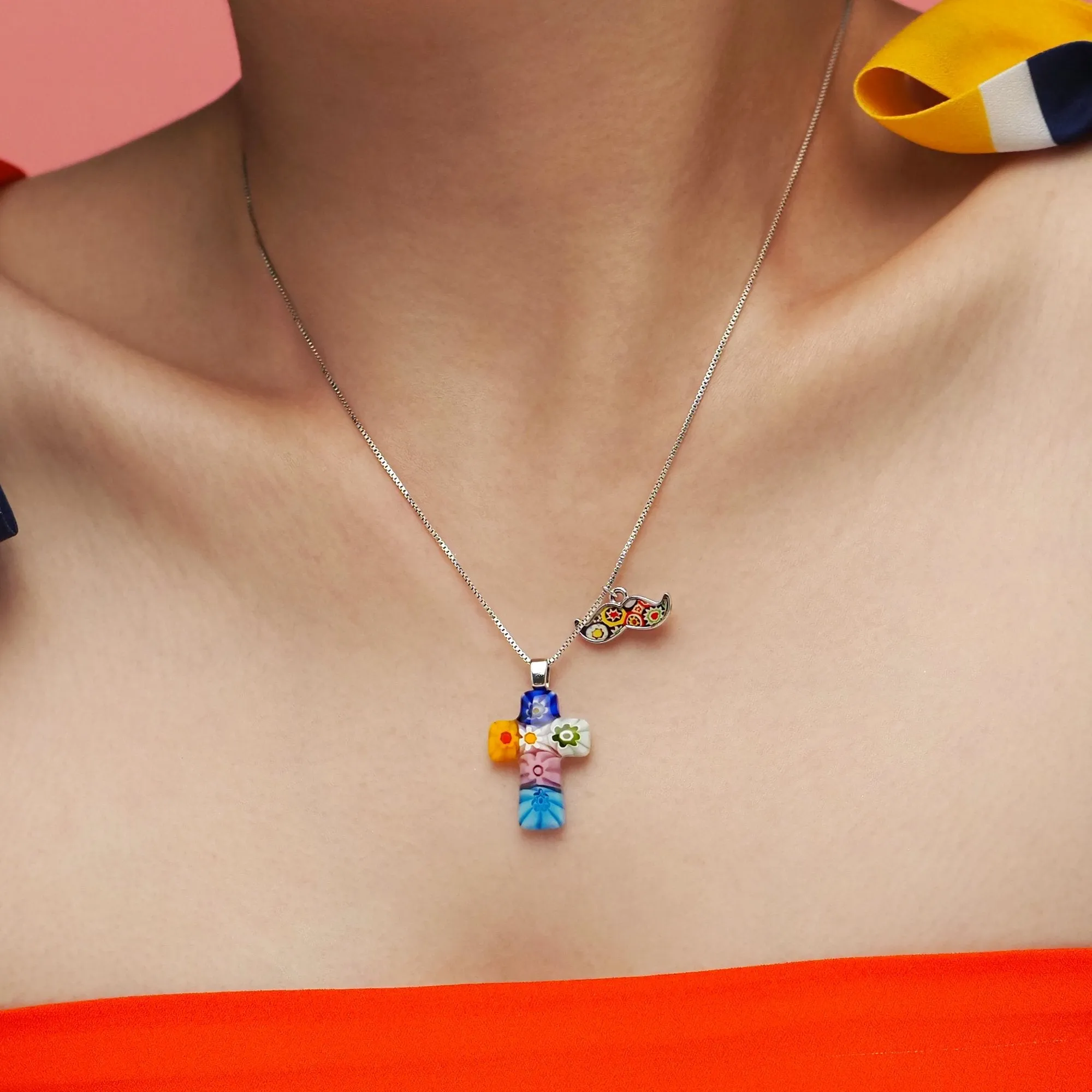 Tiny Cross in Bloom Necklace