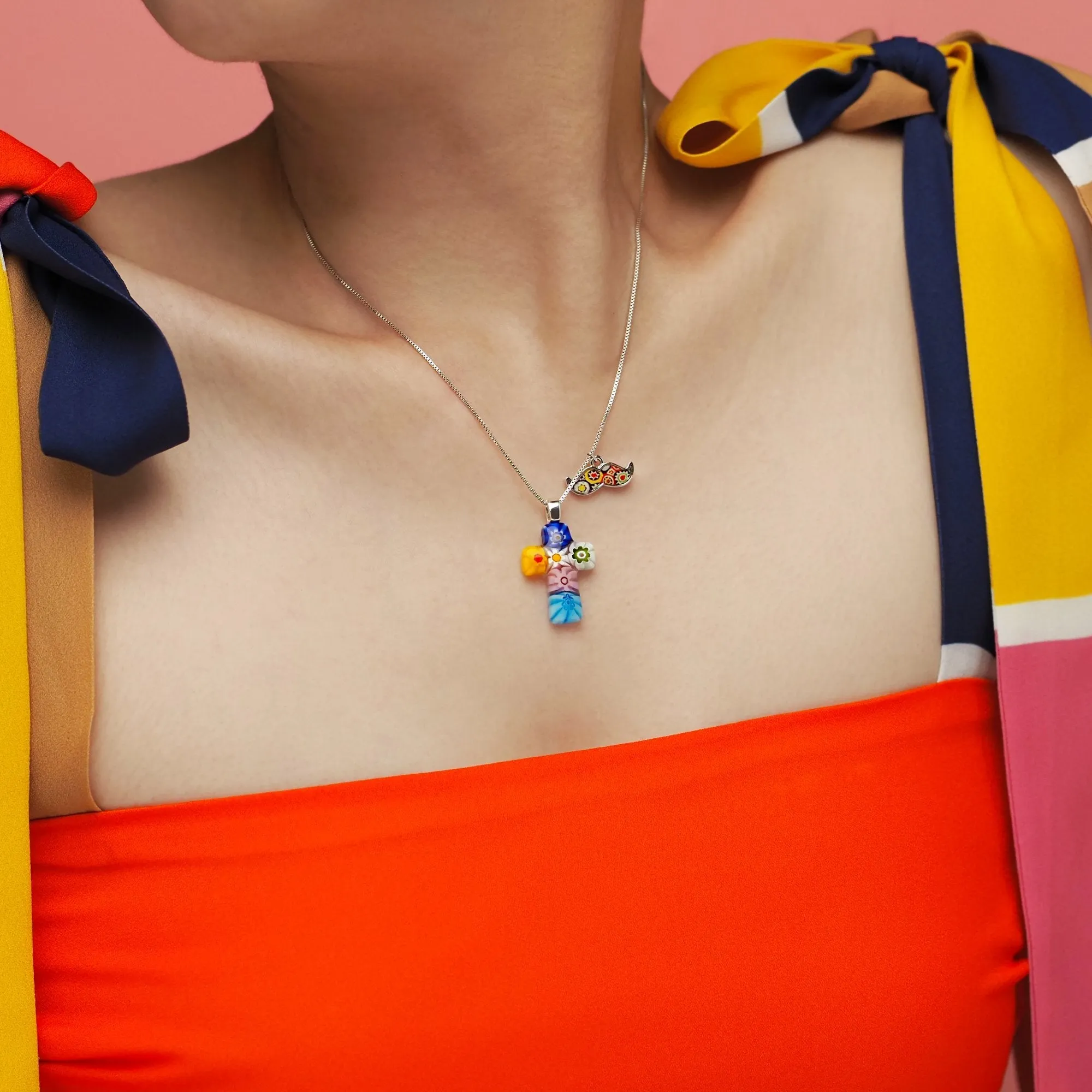 Tiny Cross in Bloom Necklace