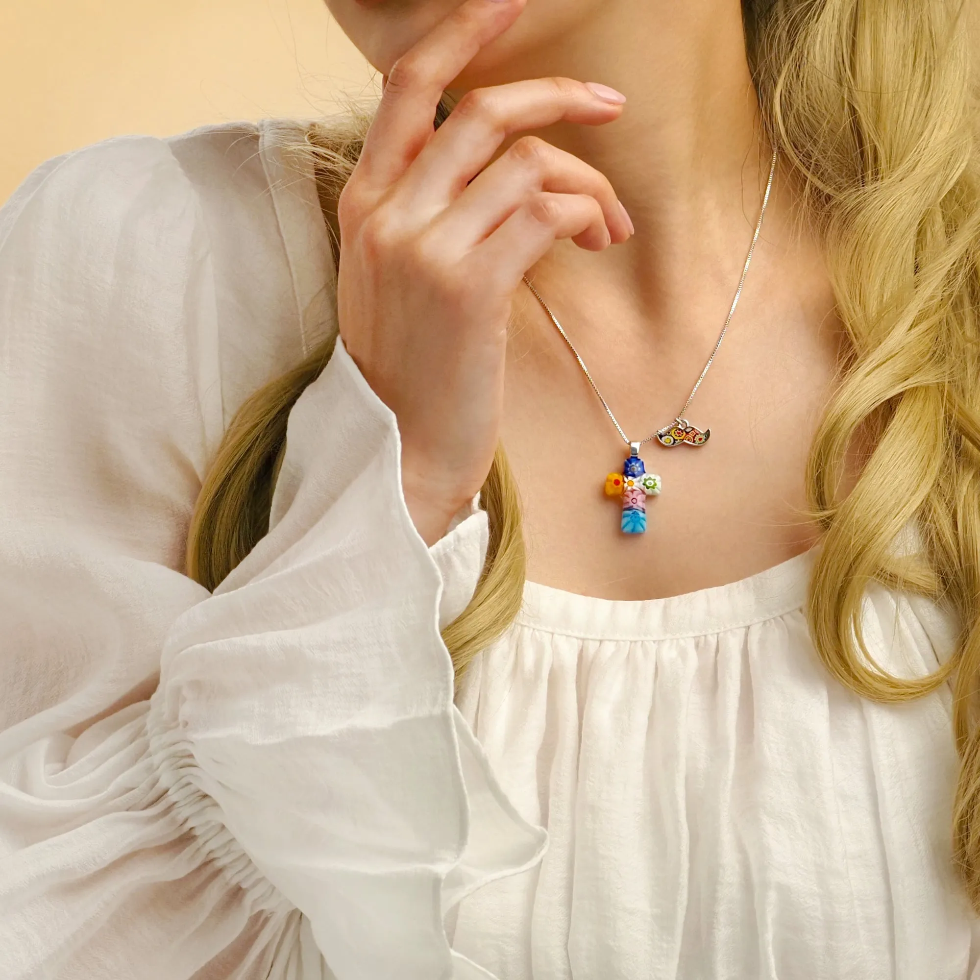 Tiny Cross in Bloom Necklace