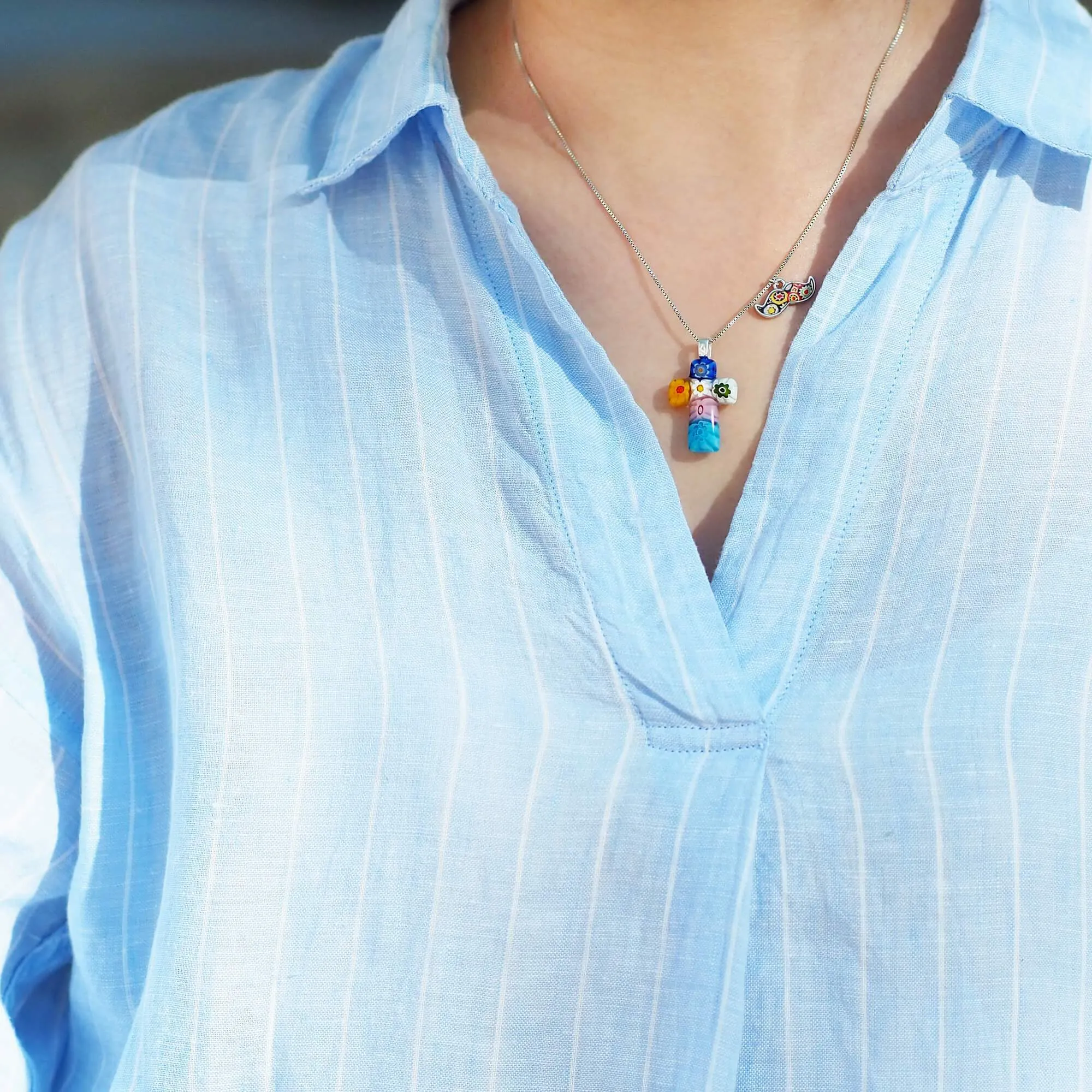 Tiny Cross in Bloom Necklace