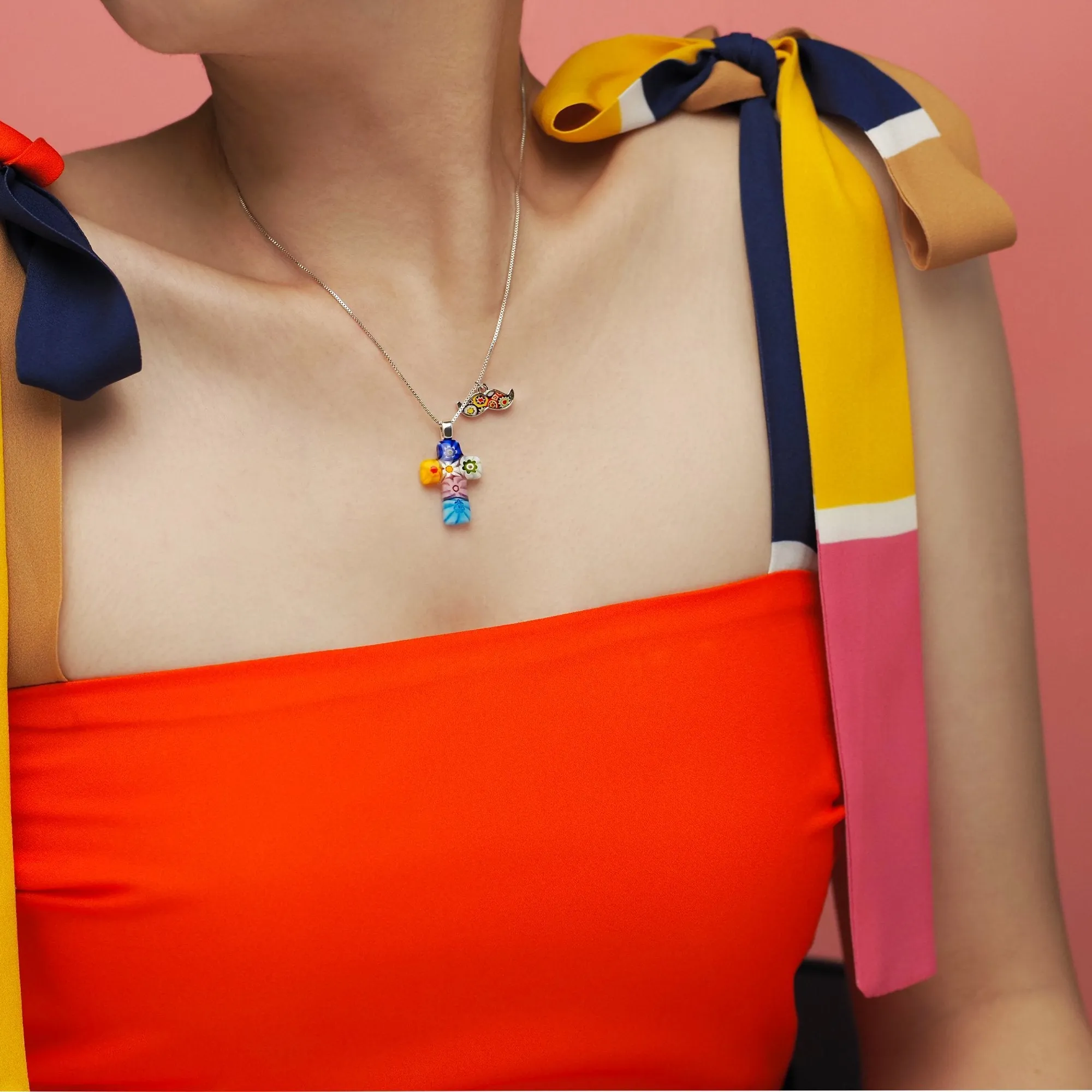 Tiny Cross in Bloom Necklace