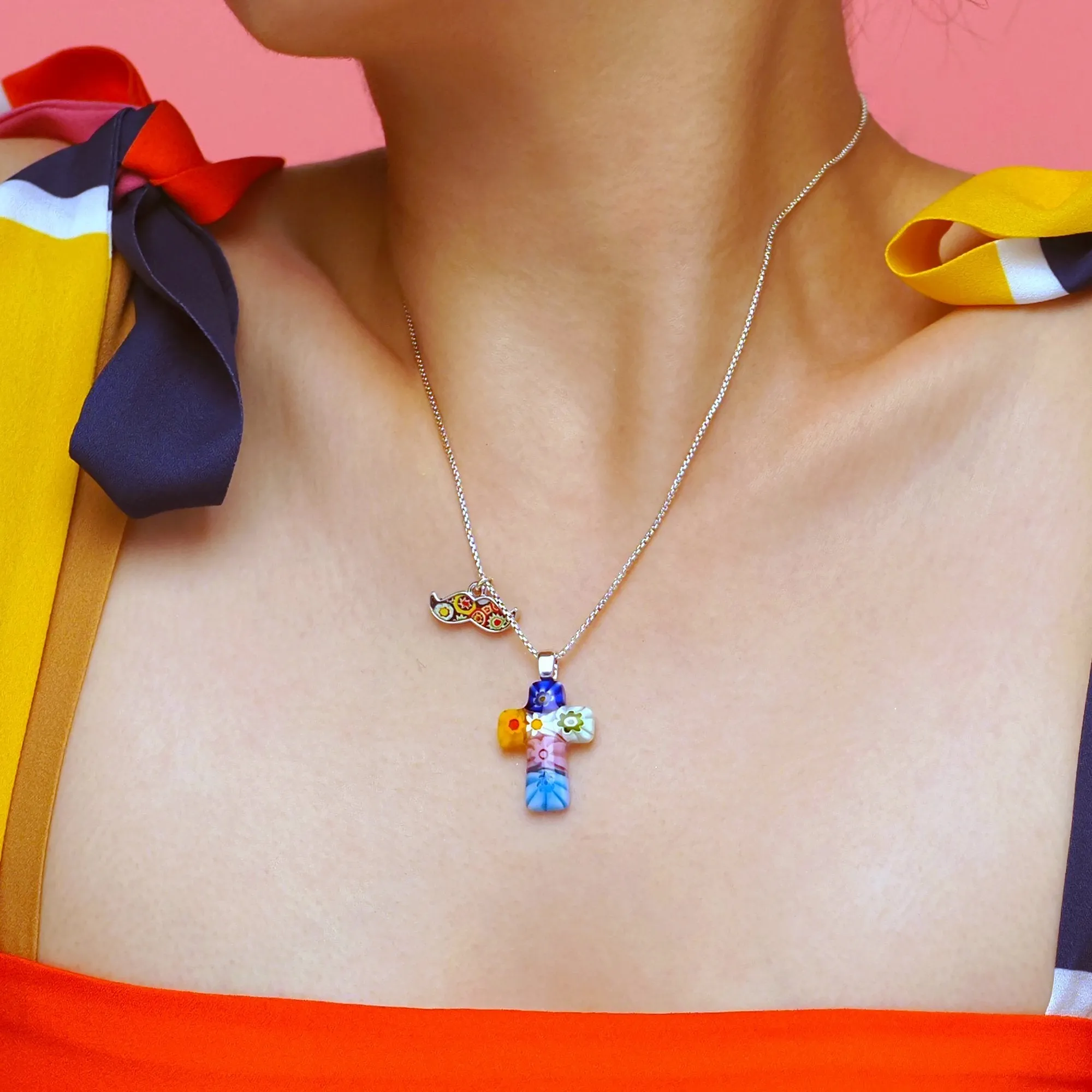 Tiny Cross in Bloom Necklace