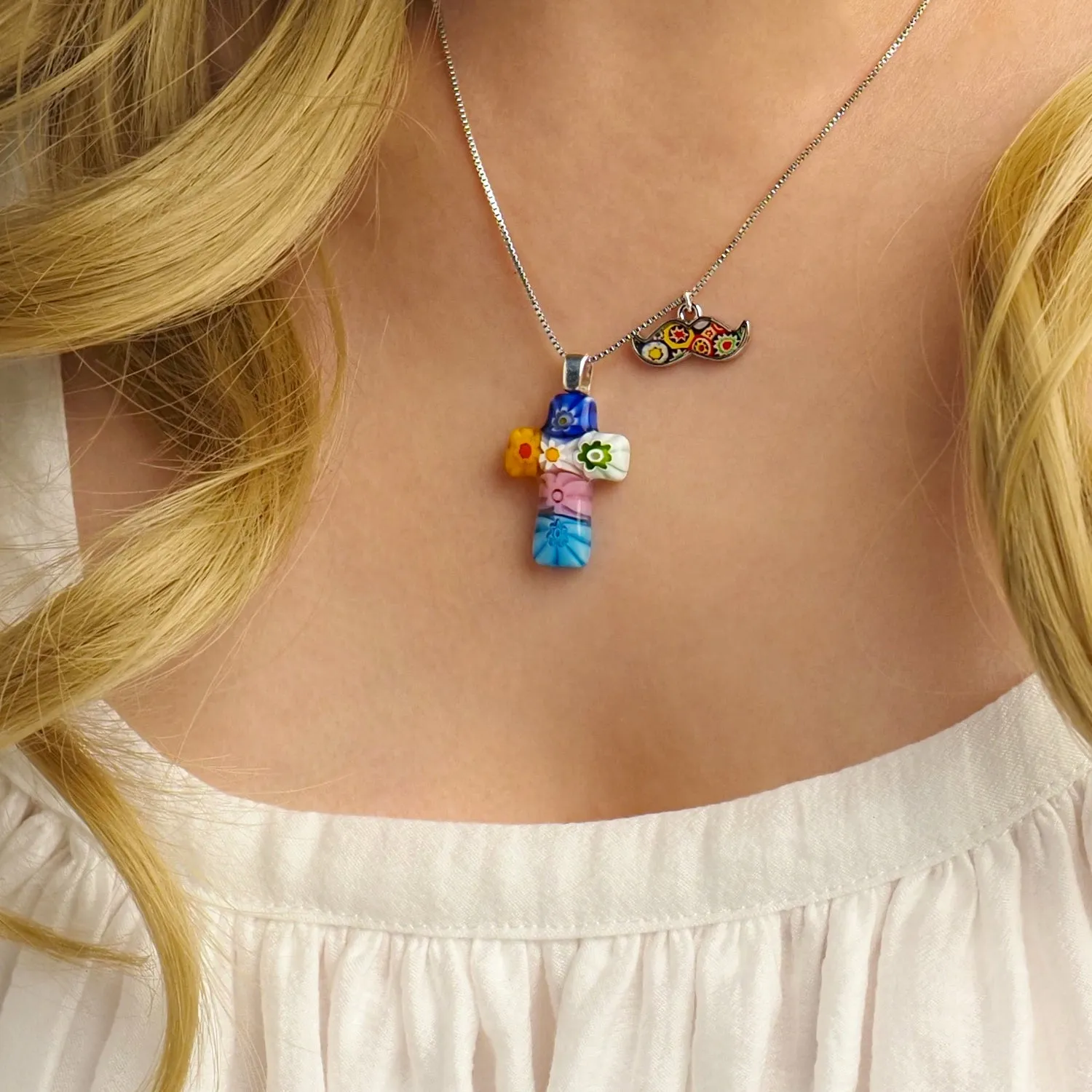 Tiny Cross in Bloom Necklace