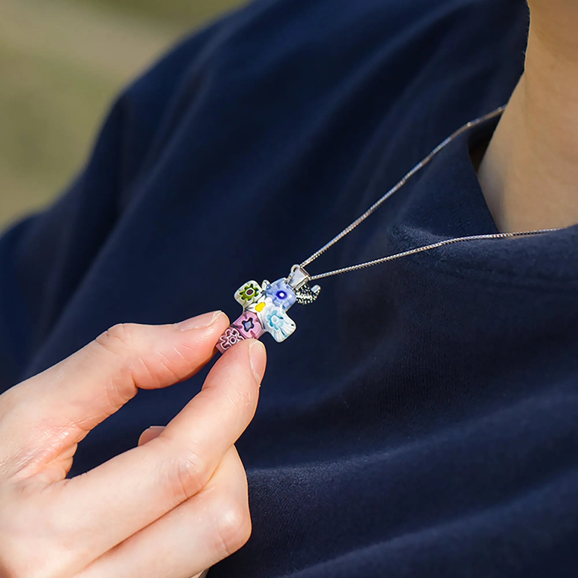 Tiny Cross in Bloom Necklace