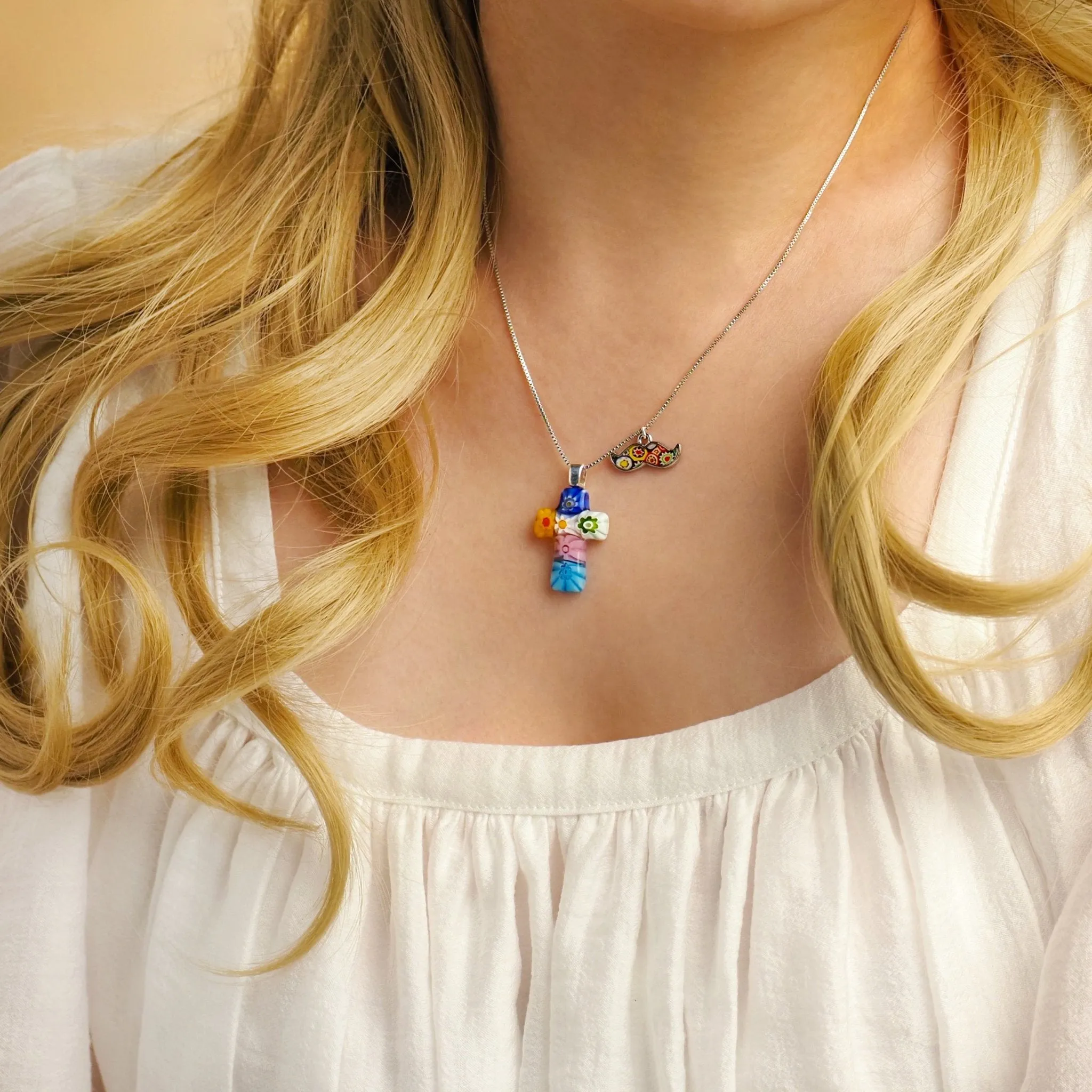 Tiny Cross in Bloom Necklace