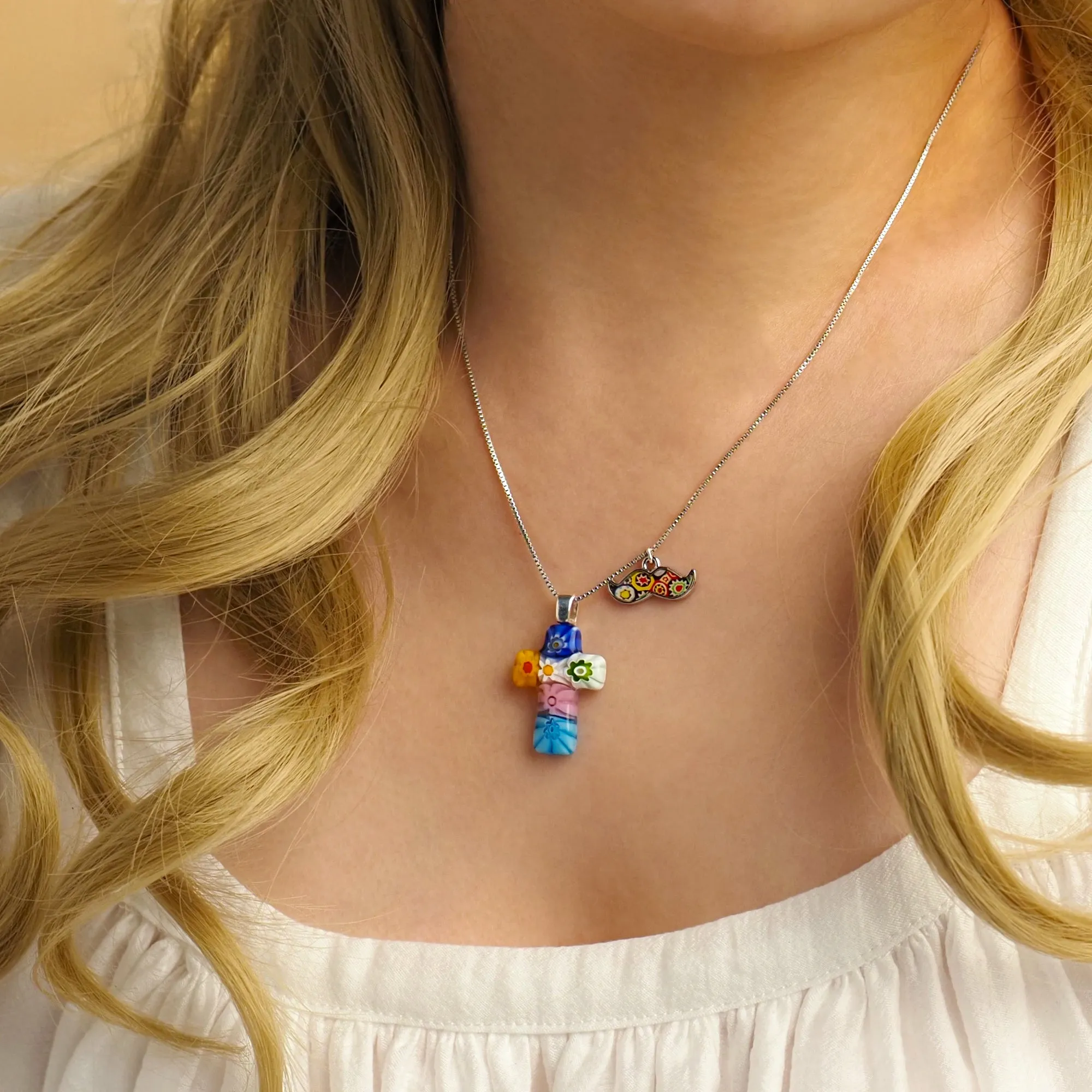 Tiny Cross in Bloom Necklace